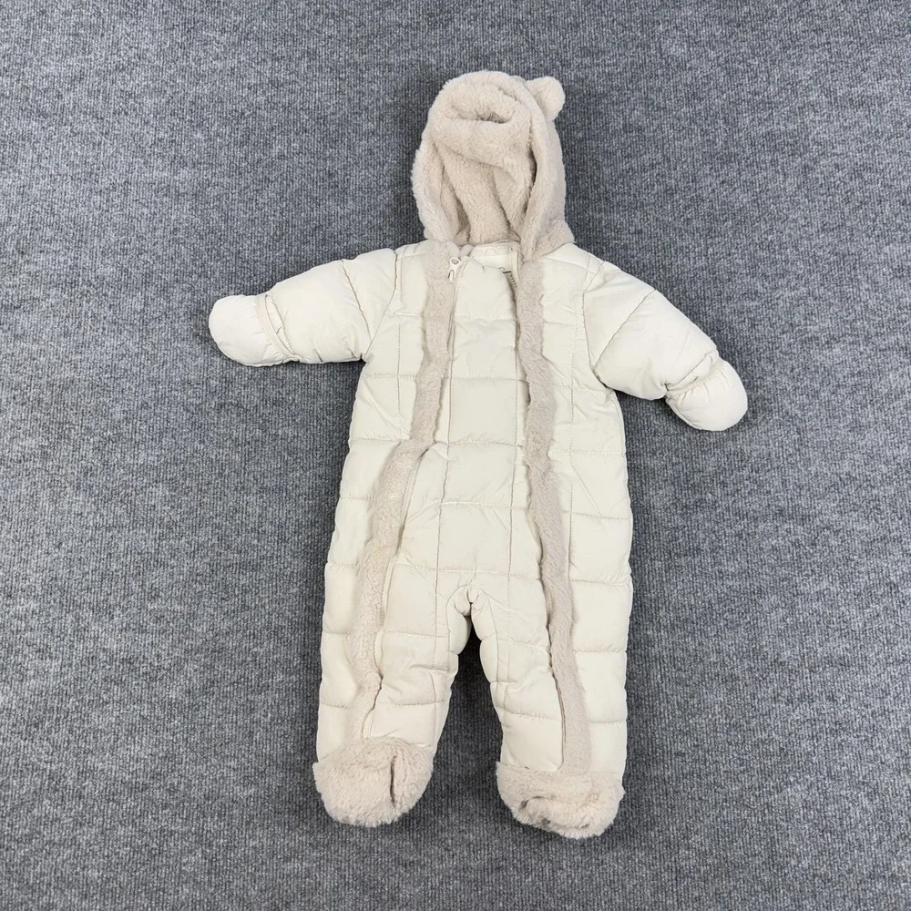 Jessica Simpson Snowsuit Girls 6-9 Months White Puffer Hooded Bear Ears Winter